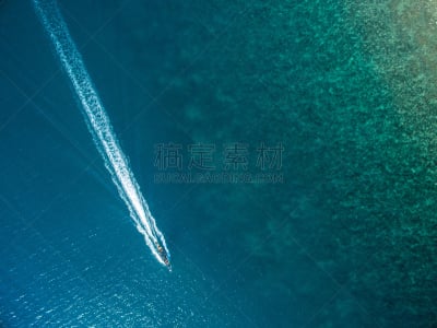 船,航拍视角,海洋,帕安岛,沙洲,水,天空,水平画幅,沙子,热带雨林