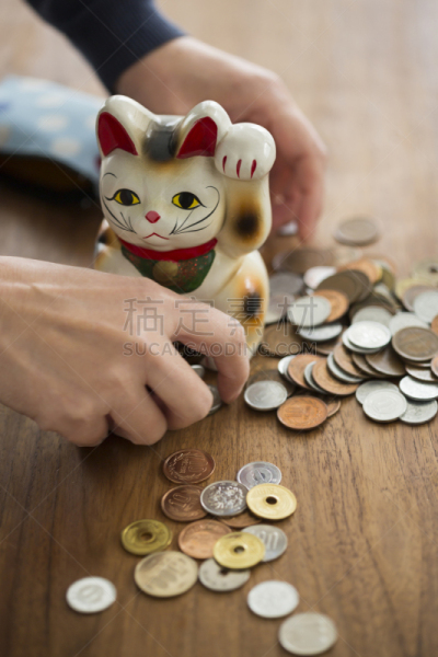 招财猫,人,无法辨认的人,遮住脸,陶瓷工艺品,垂直画幅,一个人,图像,拿着,手