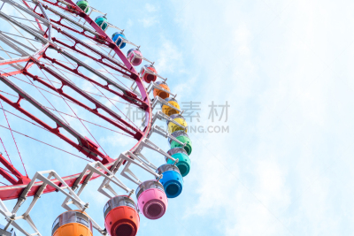 天空,摩天轮,背景,多色的,车轮,休闲活动,水平画幅,云,无人,旋转类游乐