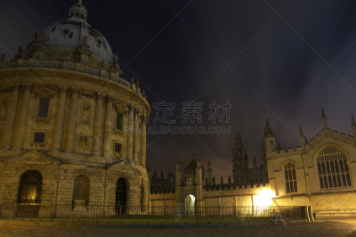 拉德克里夫图书馆,众灵学院,水平画幅,夜晚,无人,运动模糊,户外,路灯,云景,长时间曝光