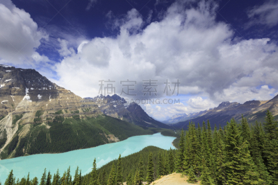 平投湖,加拿大落基山脉,水平画幅,阿尔伯塔省,无人,夏天,户外,湖,云景,山