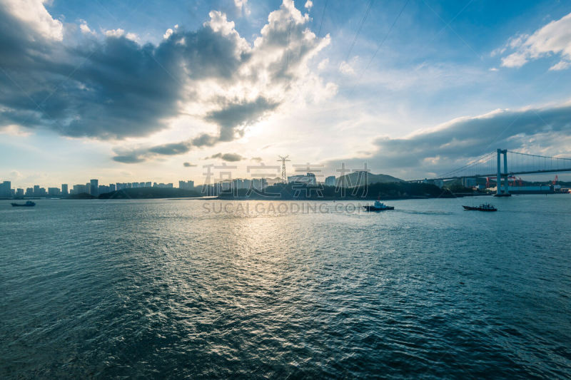 厦门,海港,都市风景,时间,黄昏,瓷器,水平画幅,无人,蓝色,城市天际线