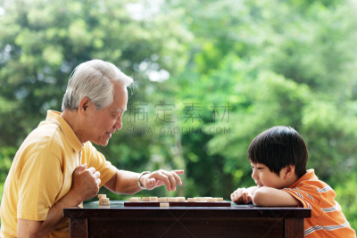 中国象棋,祖父,进行中,孙子,精益收集,国际象棋,祖父母,70到90岁,棋盘游戏,多代家庭