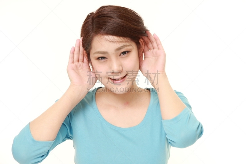 青年女人,人的耳朵,在之后,手,水平画幅,仅成年人,日本人,长发,青年人,仅一个青年女人