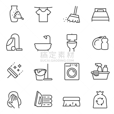 家务,计算机图标,线条,清洗剂,绘画插图,符号,家庭生活,真空吸尘器,组物体,扫帚