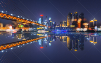 夜晚,都市风景,重庆,水,天空,滨水,现代,著名景点,悬挂的,街道