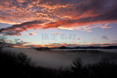 辛兰多河,雾,山脊,云景,曙暮光,黄昏,山南多河,公园,草,植物