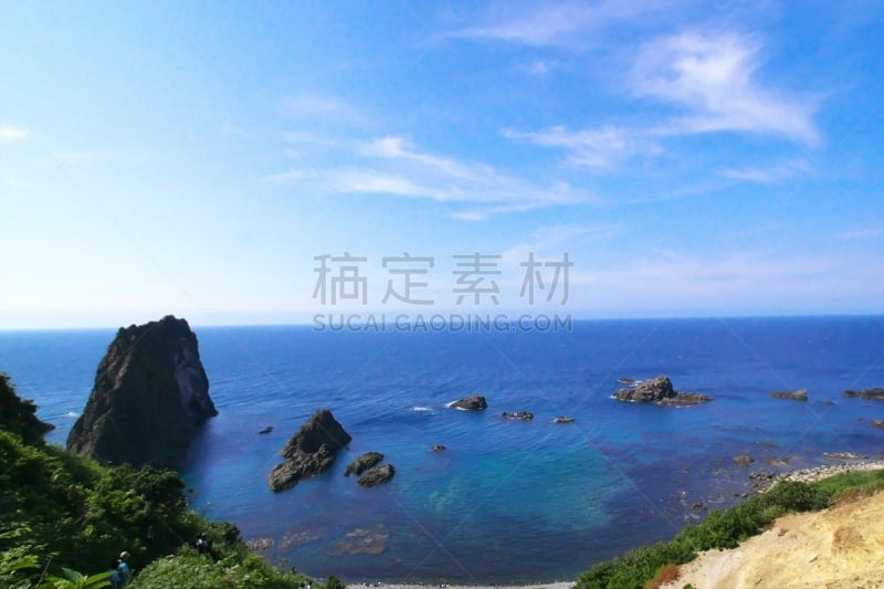 海岸线,积丹半岛,神威岬,日本海或东海,峭壁,新年卡,留白,水平画幅,无人,夏天