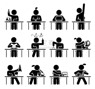 未成年学生,图标集,观众,青少年,艺术,水平画幅,绘画插图,教育科目,符号,卡通