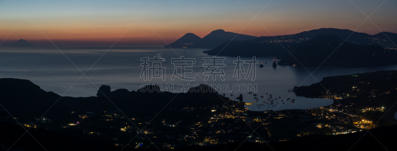 夜晚,在上面,火山,伊奥利亚群岛,活火山,看风景,平衡折角灯,丽巴瑞群岛,卡诺岛,火山口