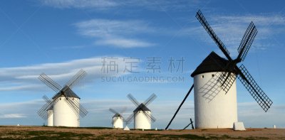 组物体,克里普塔纳,风轮机,天空,风,古董,水平画幅,无人,蓝色,全景