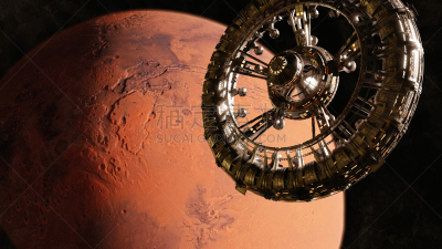 轨道运行,火星,空间站,行星,红色,巨大的,天空,人造的,未来,车轮