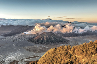 婆罗摩火山,非凡的,volcanic terrain,旅途,曙暮光,云,黄昏,环太平洋火山带,自然美,沙漠