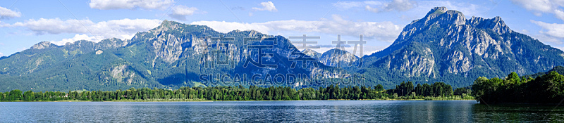 lake forggensee,福尔根湖,富森福森,天空,水平画幅,古老的,旅行者,夏天,户外,湖