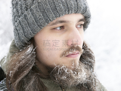 长发,冬天,男人,络腮胡子,羊毛帽,糖衣,灰发,美式足球,雪,小胡子