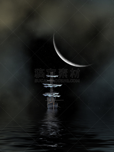 地形,幻想,垂直画幅,天空,夜晚,无人,月亮,户外,湖,云景