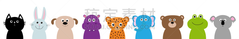 可爱的,青蛙,狗,象,兔子,熊,河马,动物头,树袋熊,动物园
