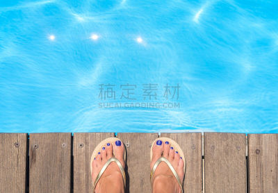夏天,泳池边,水,足,风景,豁出去了,概念,顶部,热,运动