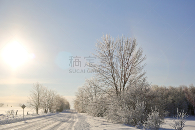 瓦沙加海滩滩,早晨,加拿大,安大略省,大风雪,水平画幅,地形,路,全景,户外