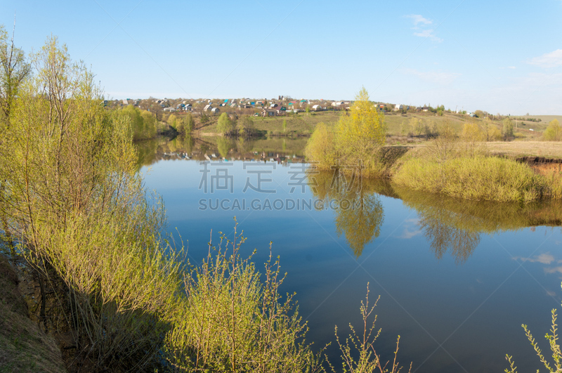 泉湖,池塘,春天,水,天空,美,日内瓦,水平画幅,无人,阿尔默勒