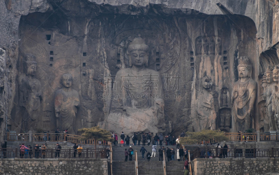 佛教,中国,洞穴,龙门石窟,近景,佛,地形,石材,损坏的,远古的