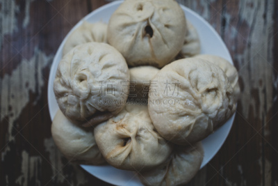 早餐,传统,小圆面包,膳食,中式小笼包,食品,图像,盘子,饺子,无人