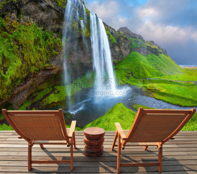 椅子,露天平台,硬木地板,旅行者,seljalandsfoss waterfall,躺椅,水,天空,水平画幅,山