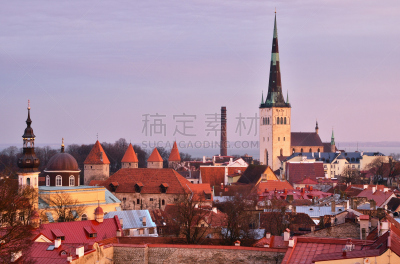 塔林,古城,都市风景,黎明,爱沙尼亚,托姆比亚山,水平画幅,墙
