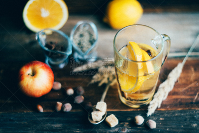 饮料,潘契酒,橙子,自制的,苹果,热,葡萄酒,水平画幅,无人