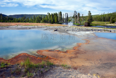 黄石公园,风景,饼干盆地,嗜热生物,蛋白石,火山喷口,水道,水,天空,美