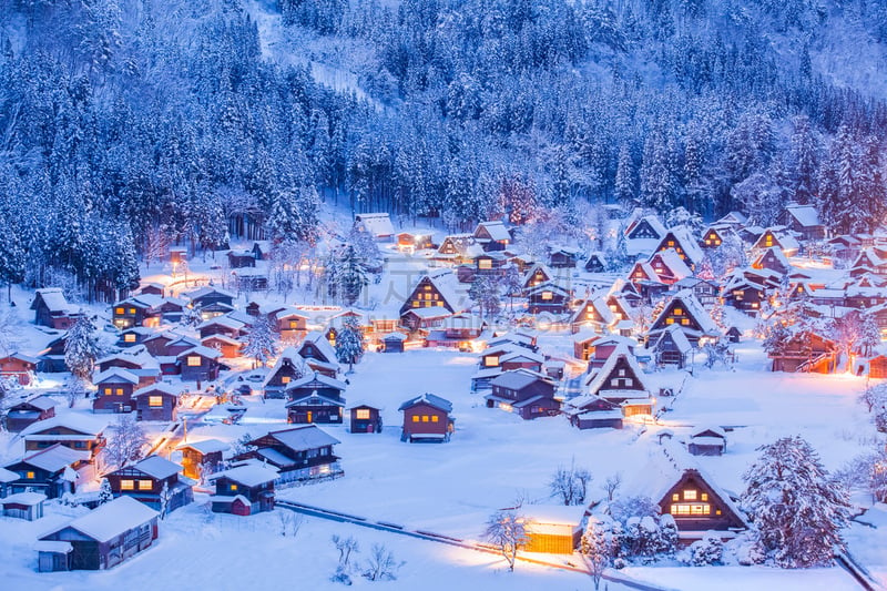 白川乡,世界遗产,乡村,冬天,建筑工地,岐阜县,传统,日本,地形,旅行者