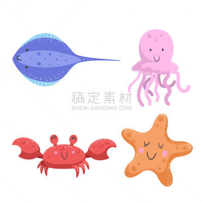 绘画插图,螃蟹,海星,矢量,野生动物,海洋,水母,动物,魟鱼,计算机图标