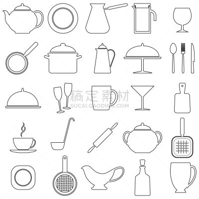 矢量,计算机图标,直的,厨房器具,绘画插图,符号,煎锅,玻璃水瓶,俄罗斯,咖啡壶