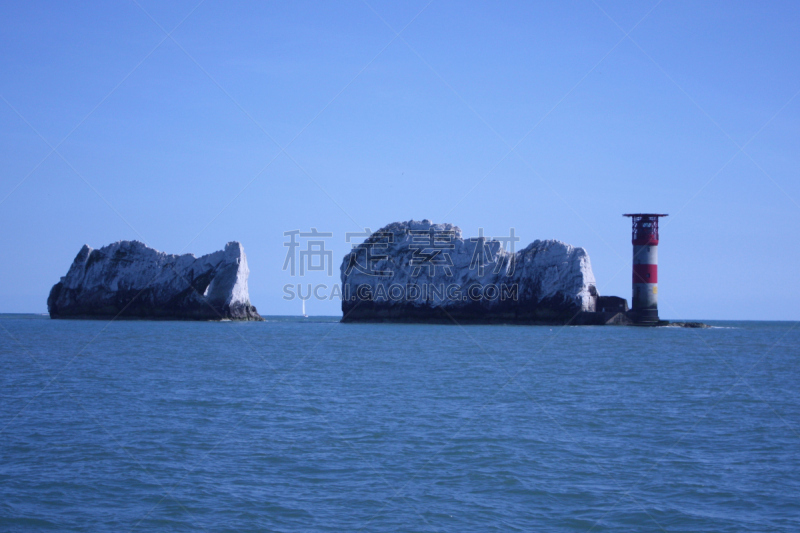 索伦特海峡,灯塔楼,白色,条纹,红色,针叶,怀特岛,汉普郡,水,水平画幅