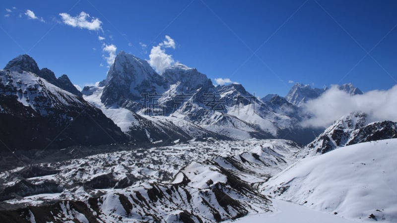 冰河,高大的,山脉,看风景,高桥山,天空,水平画幅,坤布,雪,无人