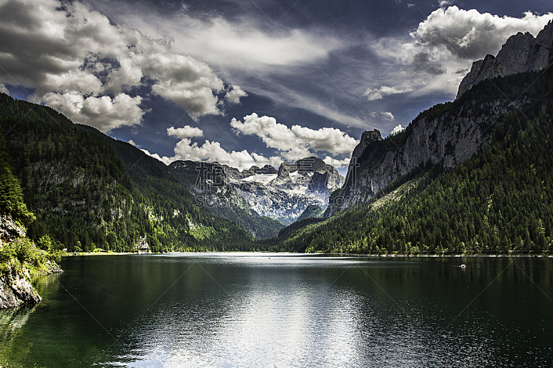 奥地利,哈尔施塔特湖,留白,水平画幅,无人,早晨,夏天,户外,交通方式