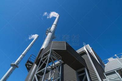 蓝色,烟囱,锅炉,背景聚焦,天空,电缆,风,水平画幅,能源,无人