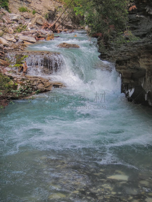 阿尔伯塔省,风景,徒步旅行,加拿大,班夫国家公园,约翰斯顿峡谷,顶部,小路,加拿大落基山脉,低地瀑布