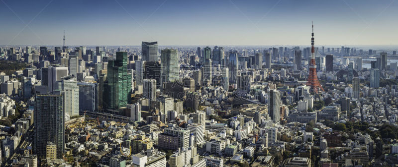 东京塔,都市风景,日本,全景,航拍视角,拥挤的,市区,东京天空树,银座,新桥