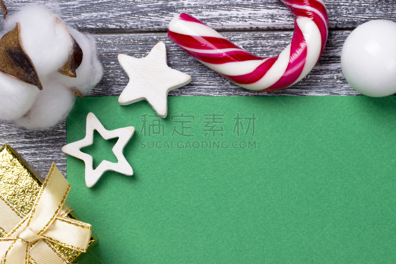 Christmas decoration green greeting card , cinnamon candy cane star