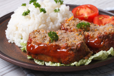 西红柿,meat loaf,特写,稻,盘子,配方,研磨食品,白色,晚餐,清新