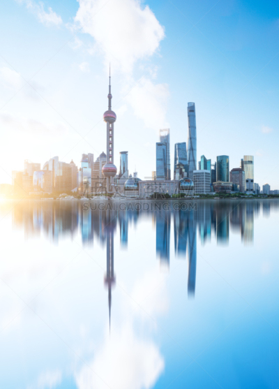 上海,城市天际线,外滩,垂直画幅,天空,无人,黄浦江,户外,滨水,都市风景
