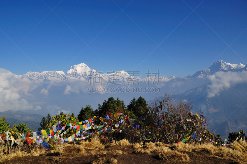 安纳普纳生态保护区,山景城,道拉吉利峰,博卡拉,安娜普娜山脉群峰,天空,水平画幅,山,雪,无人