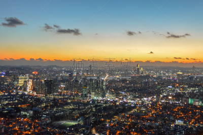 首尔,都市风景,城市天际线,光化门广场,东大门区,明洞,南山塔,水平画幅,夜晚,无人