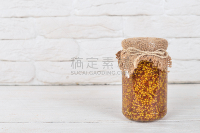 广口瓶,芥末,食品,留白,木制,背景,盐渍食品,桌子,水平画幅,有机食品