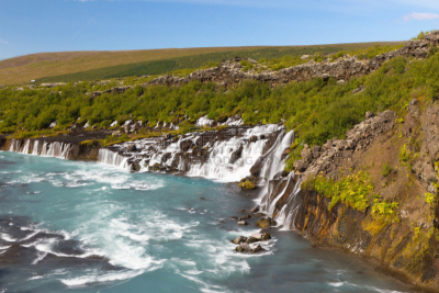 hraunfossar,瀑布,冰岛国,西,组图,水,美,水平画幅,火山地形,巨大的