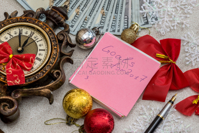 2017年,球门,新年前夕,美国百元钞票,水平画幅,圣诞节,无人,文档,圣诞装饰物,商业金融和工业