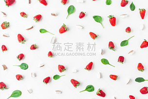草莓,椰子,在上面,白色背景,平铺,风景,抗氧化物,水果,排列整齐,浆果