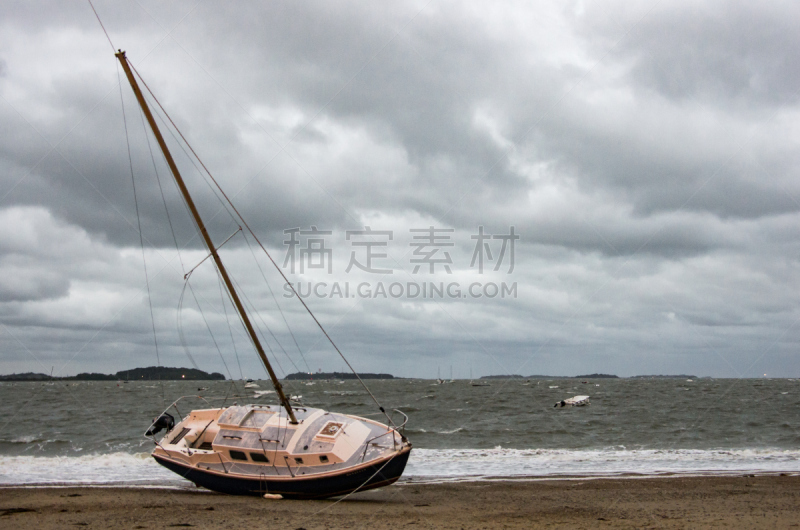 海滩,有帆船,水,天空,暴风雨,美国,水平画幅,无人,海港,昆西