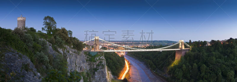 英国,克利夫顿吊桥,水,天空,水平画幅,夜晚,无人,市区路,当地著名景点,英格兰